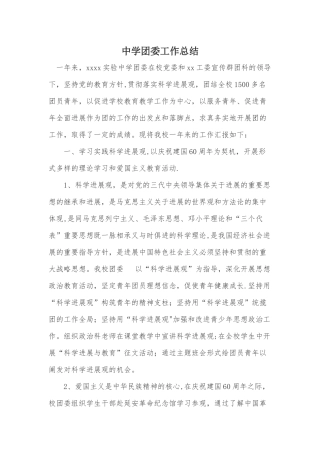 中学团委工作总结