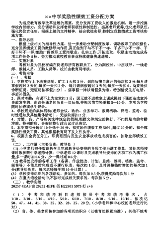 中学奖励性绩效工资分配方案