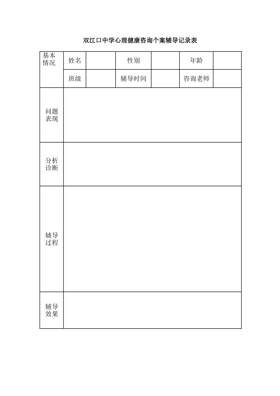 中学心理健康咨询个案辅导记录表_第1页