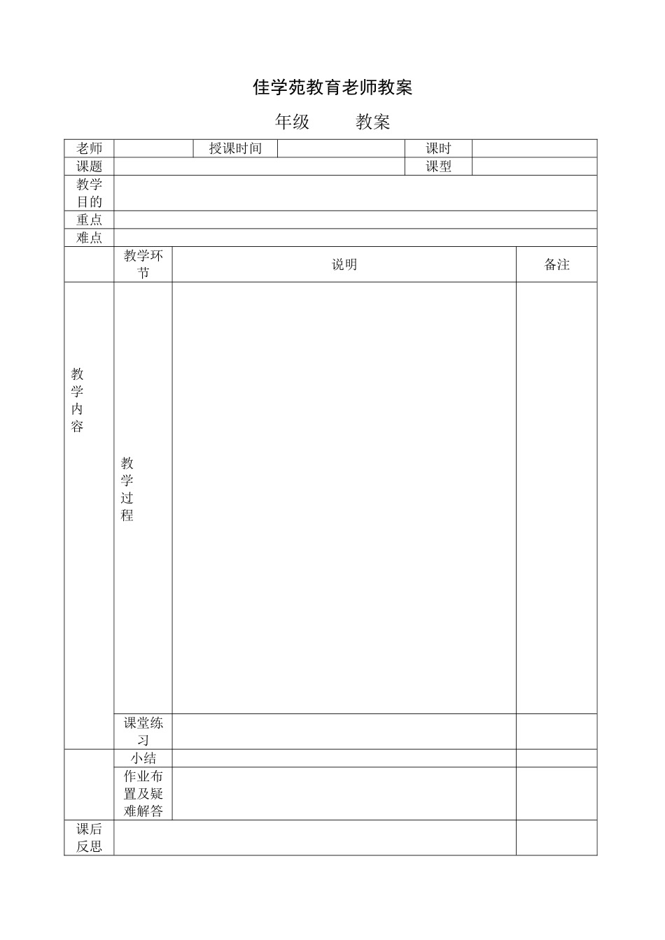 中学教案空白模板-表格_第1页