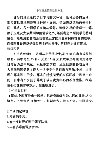 中学班级管理建设方案