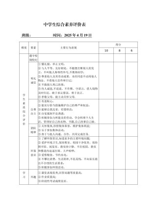 中学生综合素质评价表6