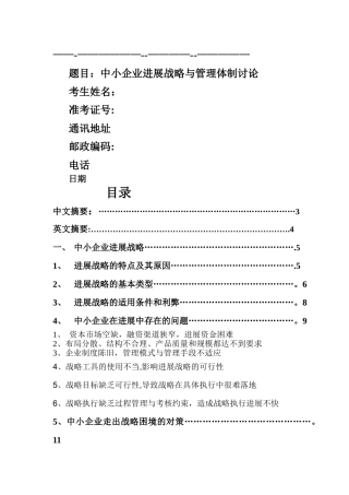 中小企业发展战略与管理体制研究论文