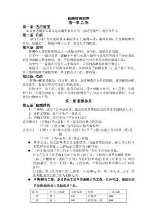 中小型企业薪酬管理制度