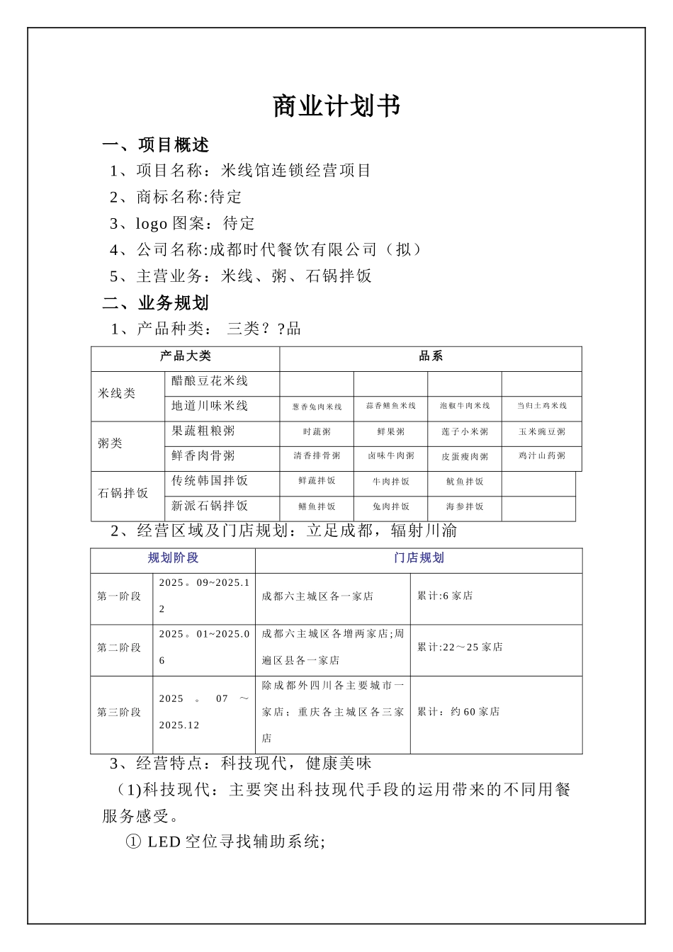 中小型餐饮项目-投资计划书-商业计划书_第1页