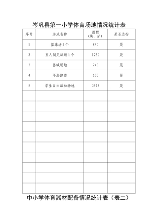 中小学体育场地情况统计表