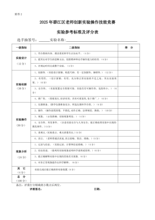 中小学教师实验操作评分标准及评分表