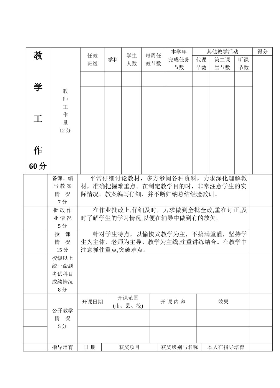 中小学教师职务考评登记表86577_第2页