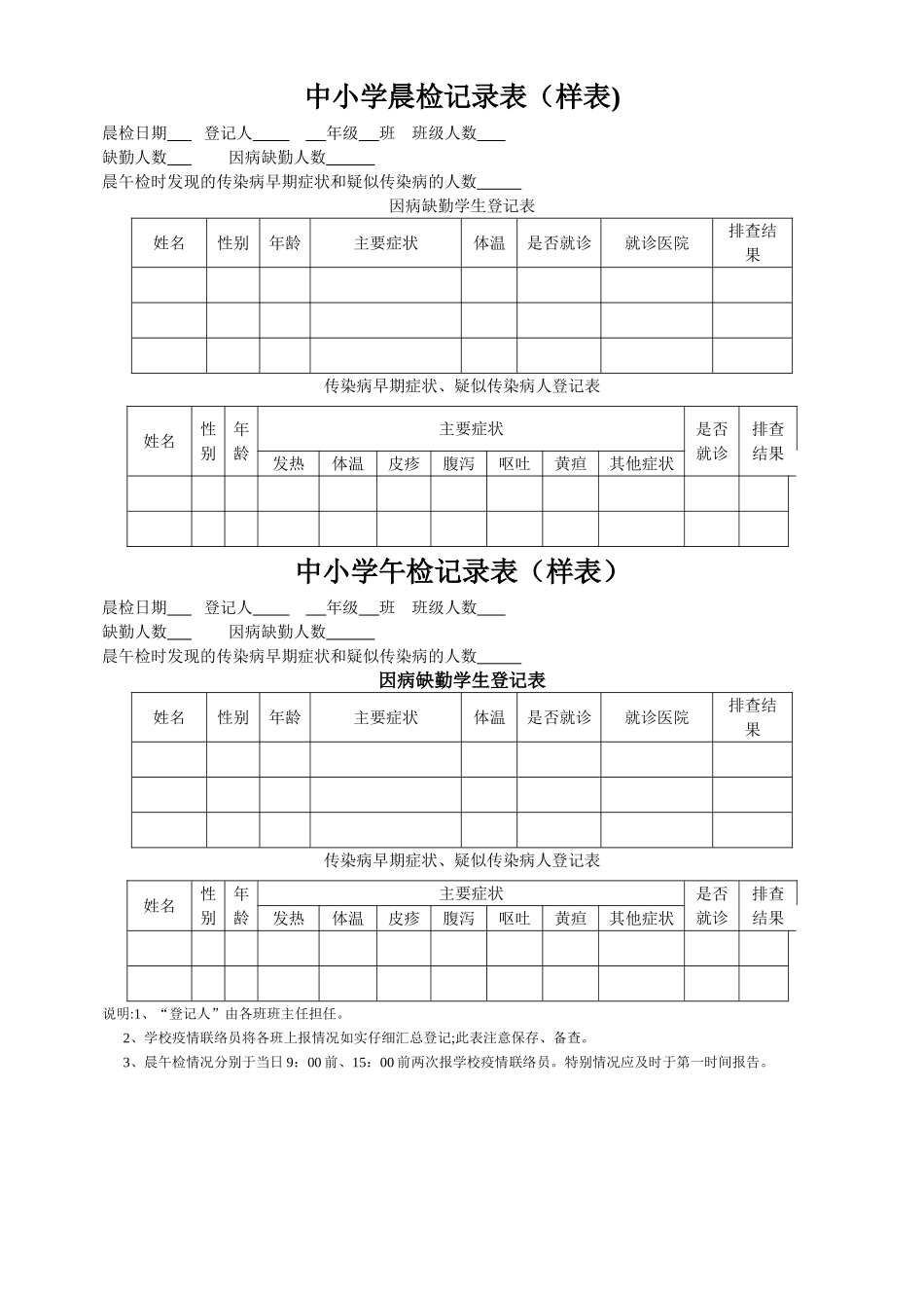 中小学晨检记录表_第1页