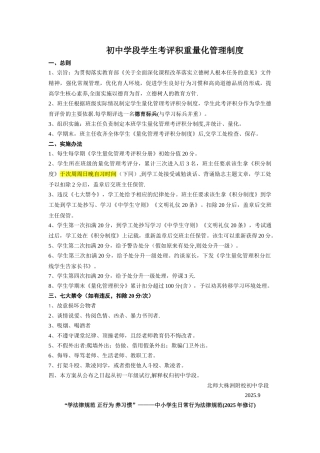 中小学生行为规范、习惯养成目标-学生量化管理考评积分制度