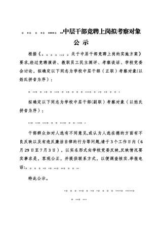 中层干部任前公示