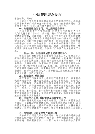 中层任职表态发言