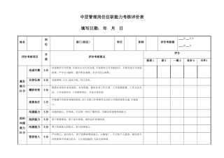 中层管理岗位任职能力考核评价表