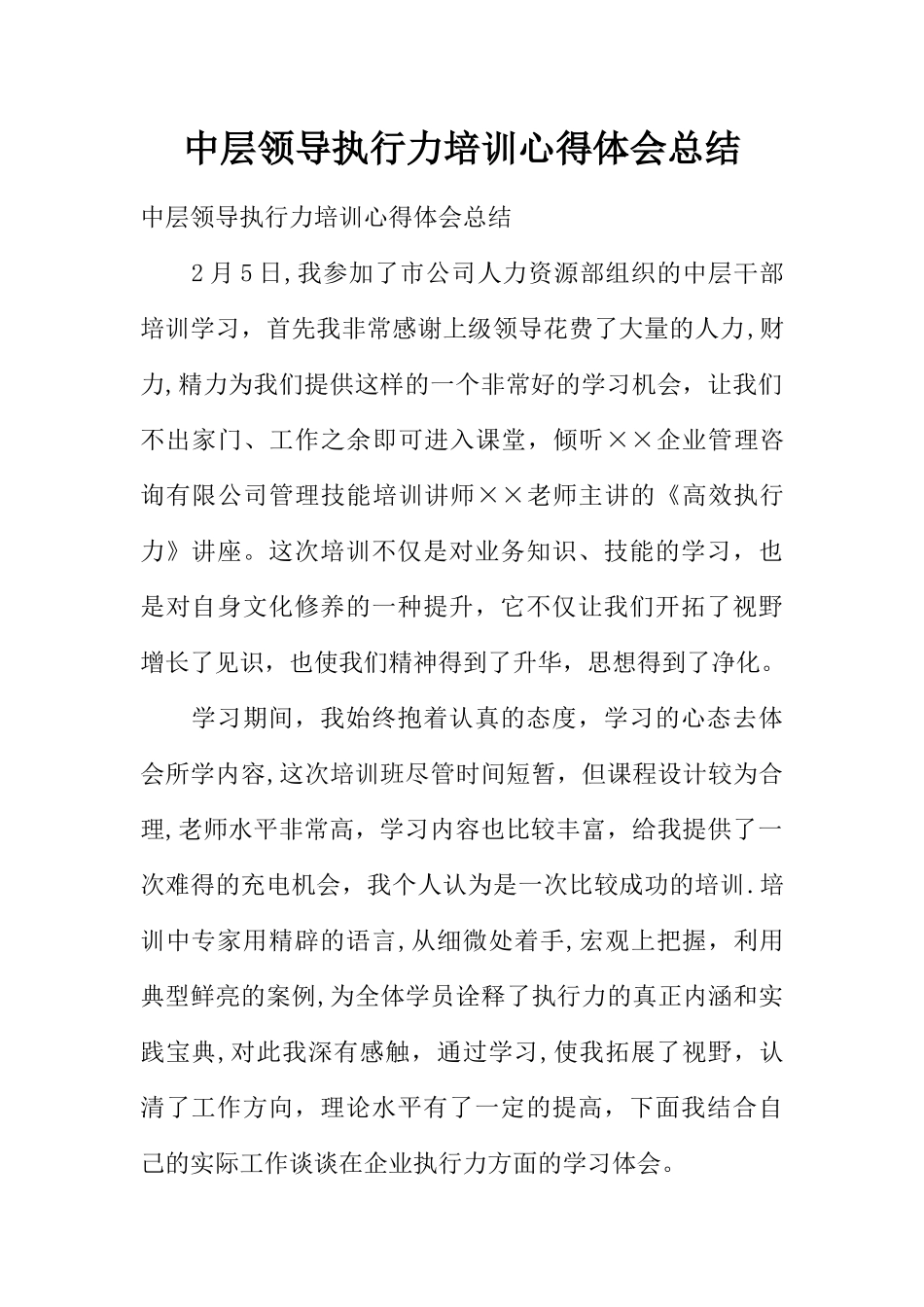 中层领导执行力培训心得体会总结_第1页