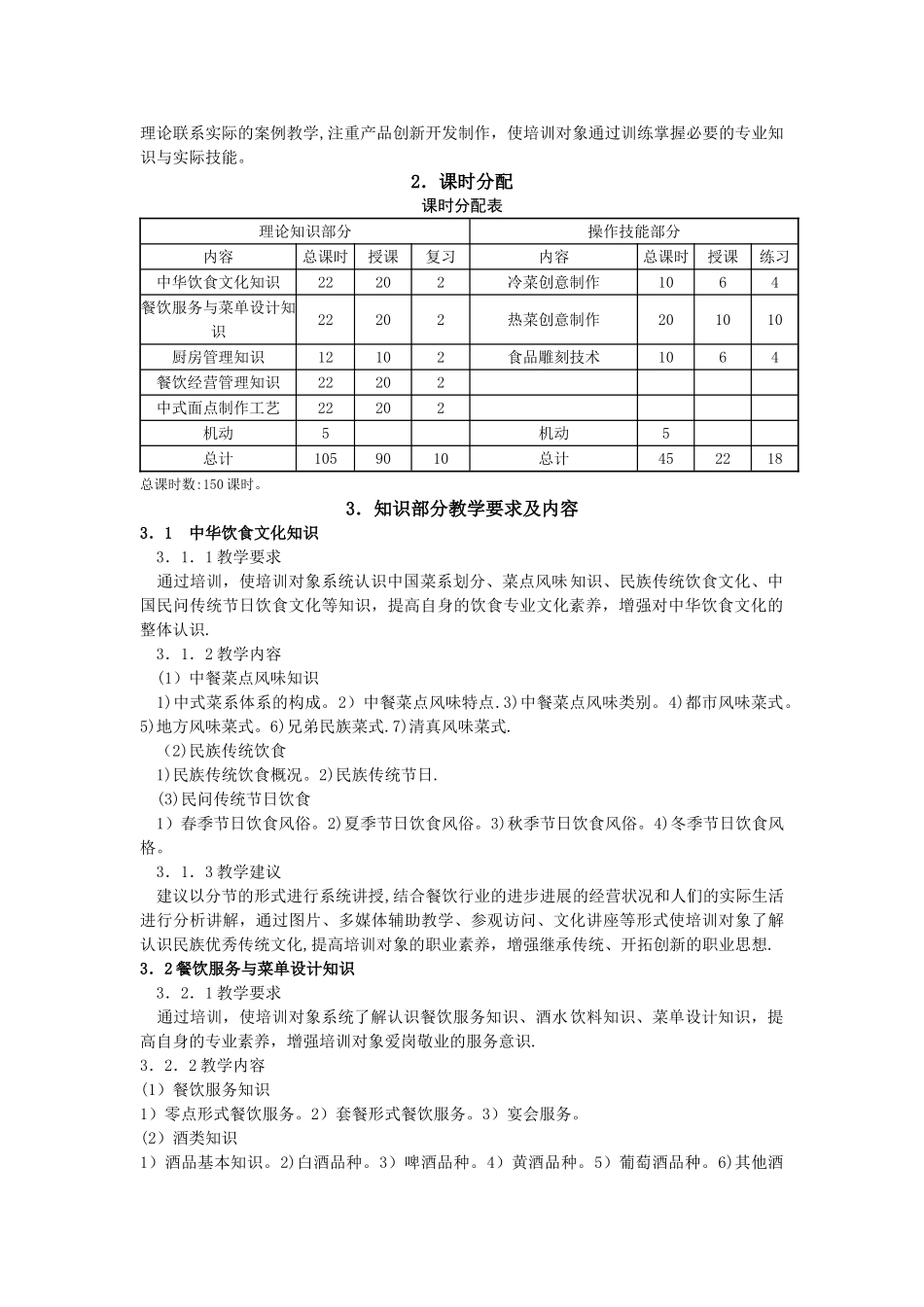 中式烹调师技师、高级技师培训计划、大纲_第2页