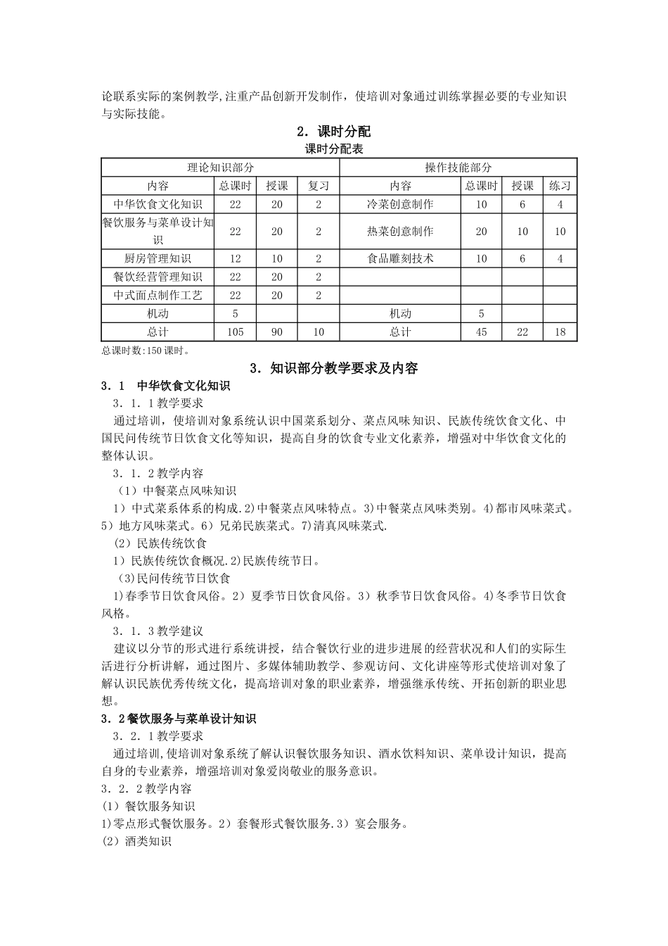 中式烹调师技师、高级技师培训计划、大纲概要_第2页