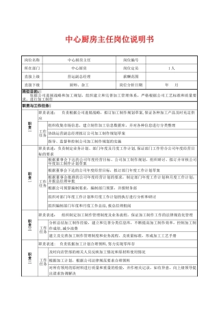 中心厨房主任岗位说明书