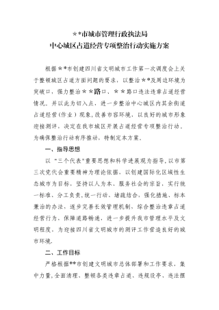 中心城区占道经营专项整治行动工作方案