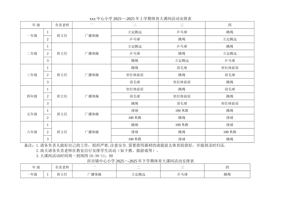 中心小学大课间活动安排表_第1页
