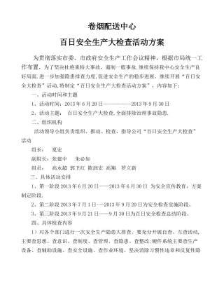 中心百日安全生产大检查活动方案