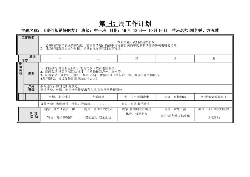 中班第七周周计划_第1页