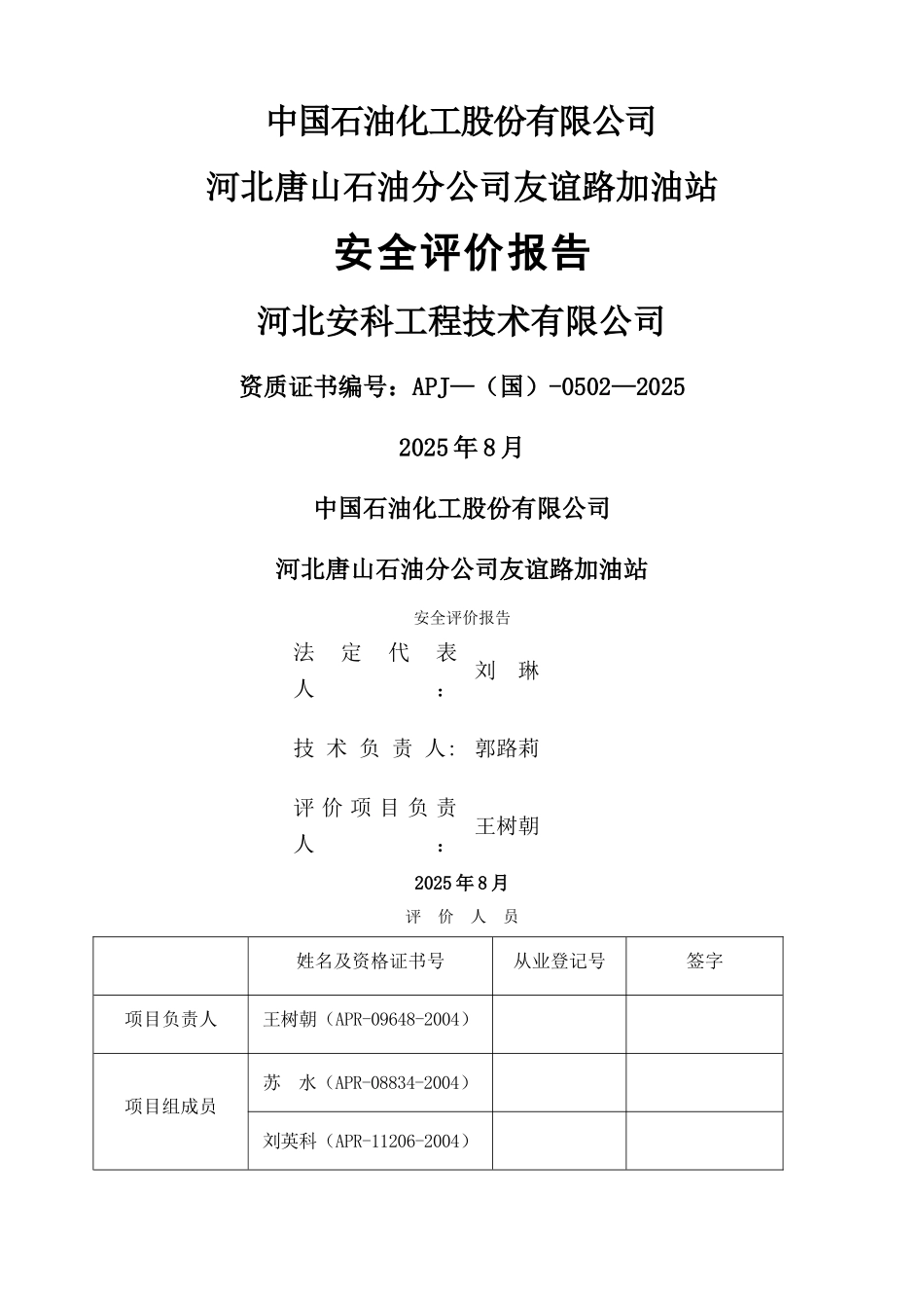 中石化河北唐山石油分公司友谊路加油站安全评价报告_第1页