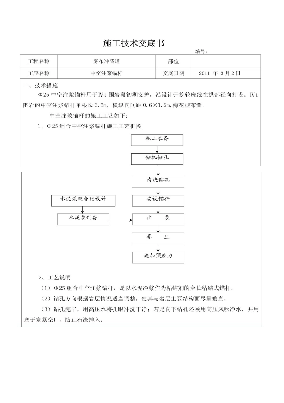 中空锚杆施工技术交底_第1页
