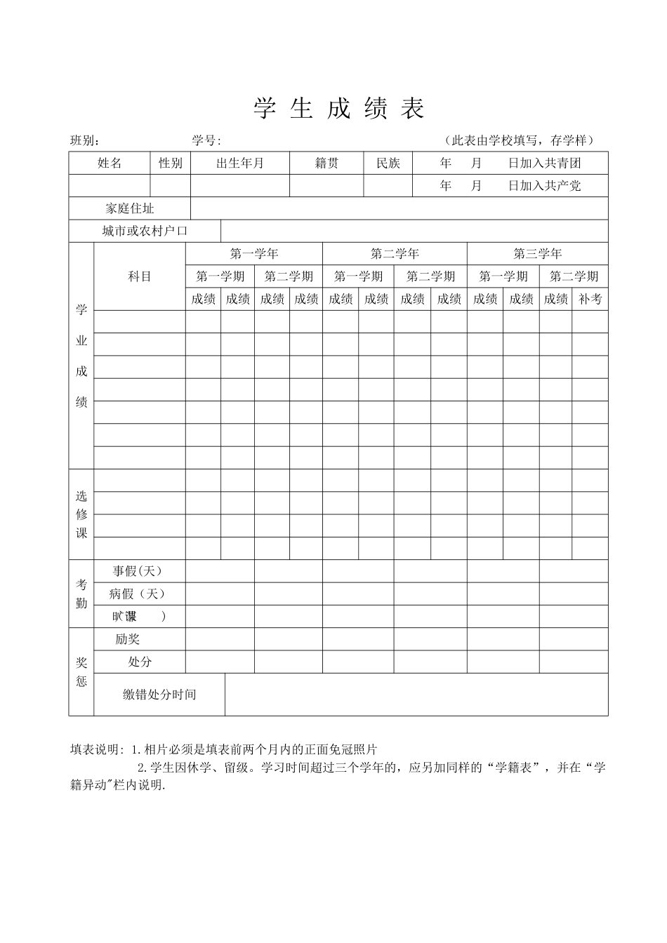 中等职业学校毕业生成绩表_第1页