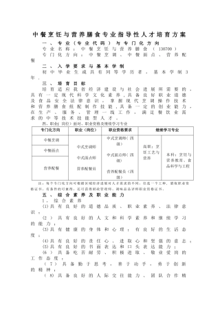中等职业教育中餐烹饪专业指导性人才培养方案