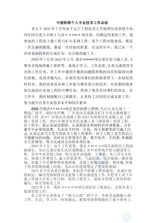 中级职称个人专业技术工作总结38216