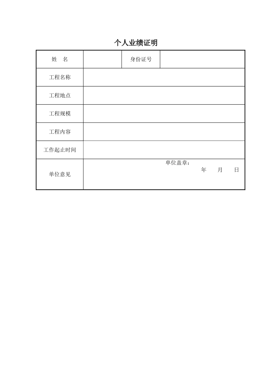 中级职称个人业绩证明空表_第1页