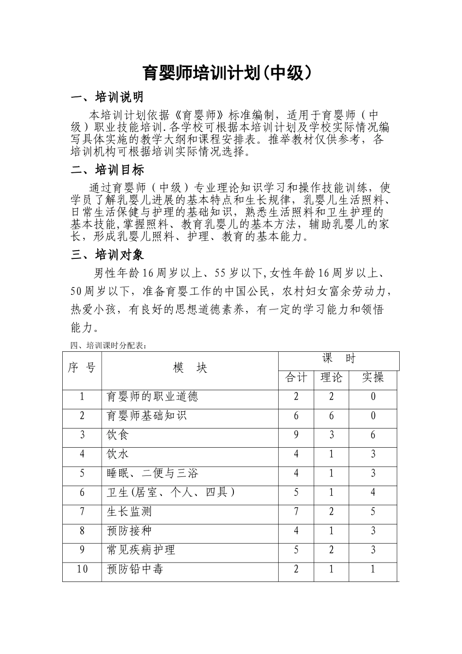 中级育婴师培训计划_第1页