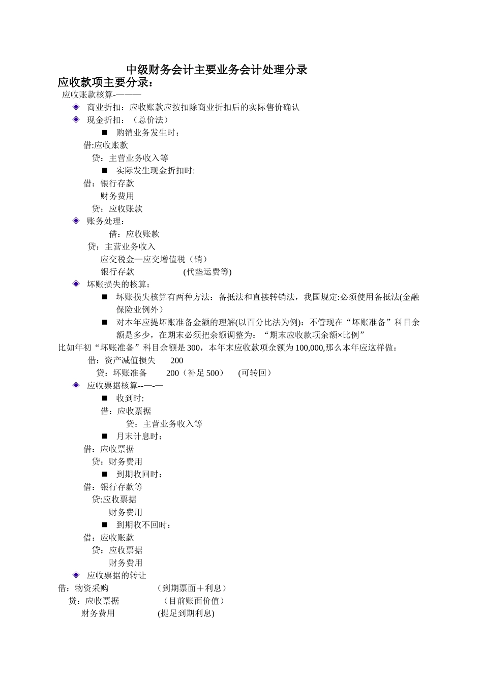 中级财务会计主要业务分录_第1页