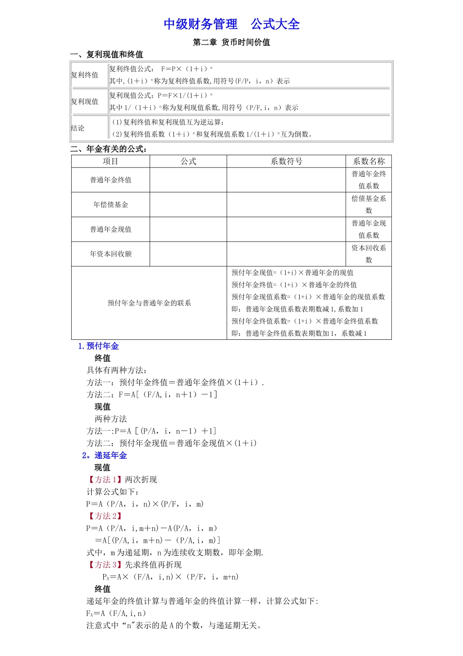 中级财务管理公式大全26272_第1页