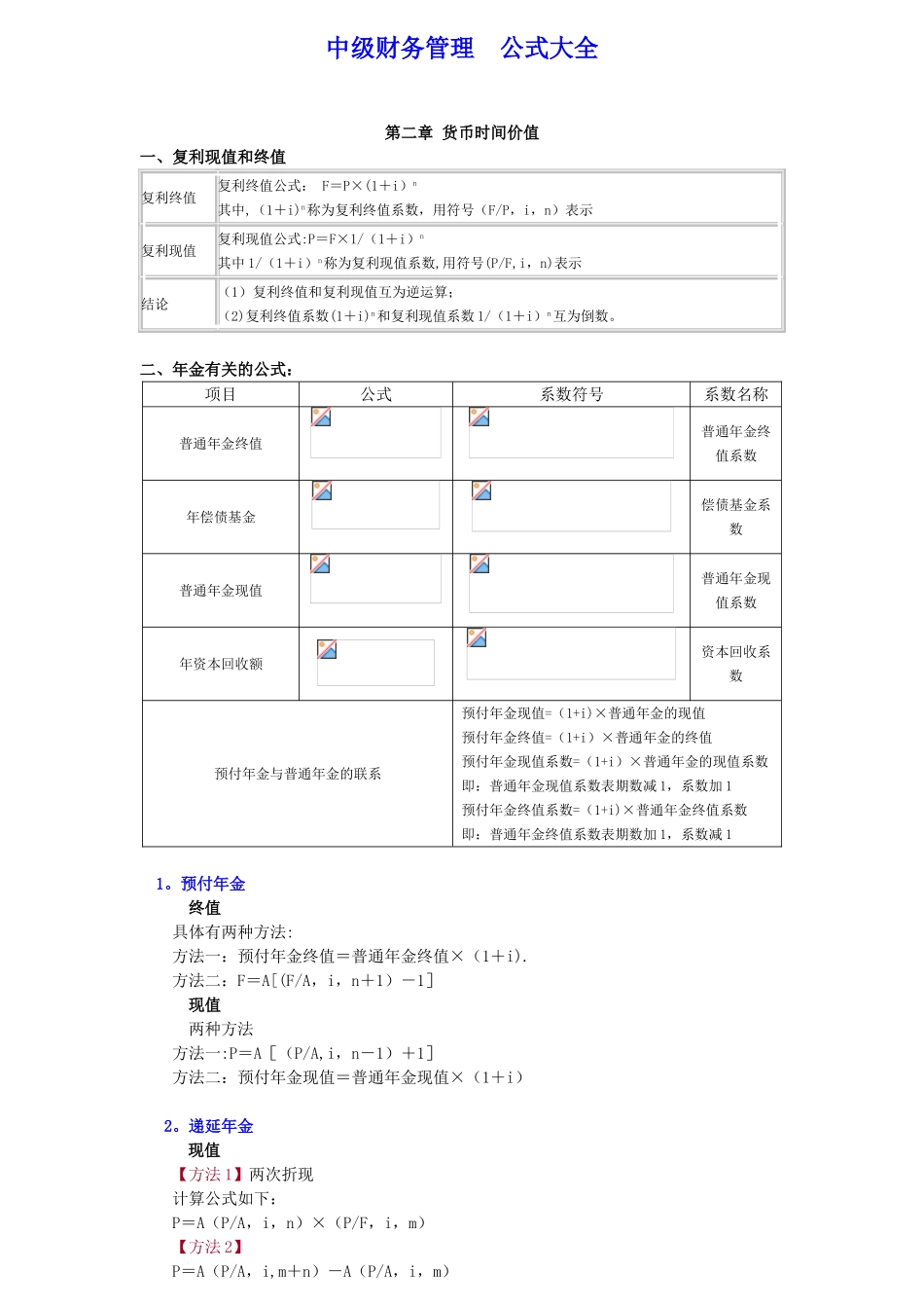 中级财务管理公式大全96957_第1页