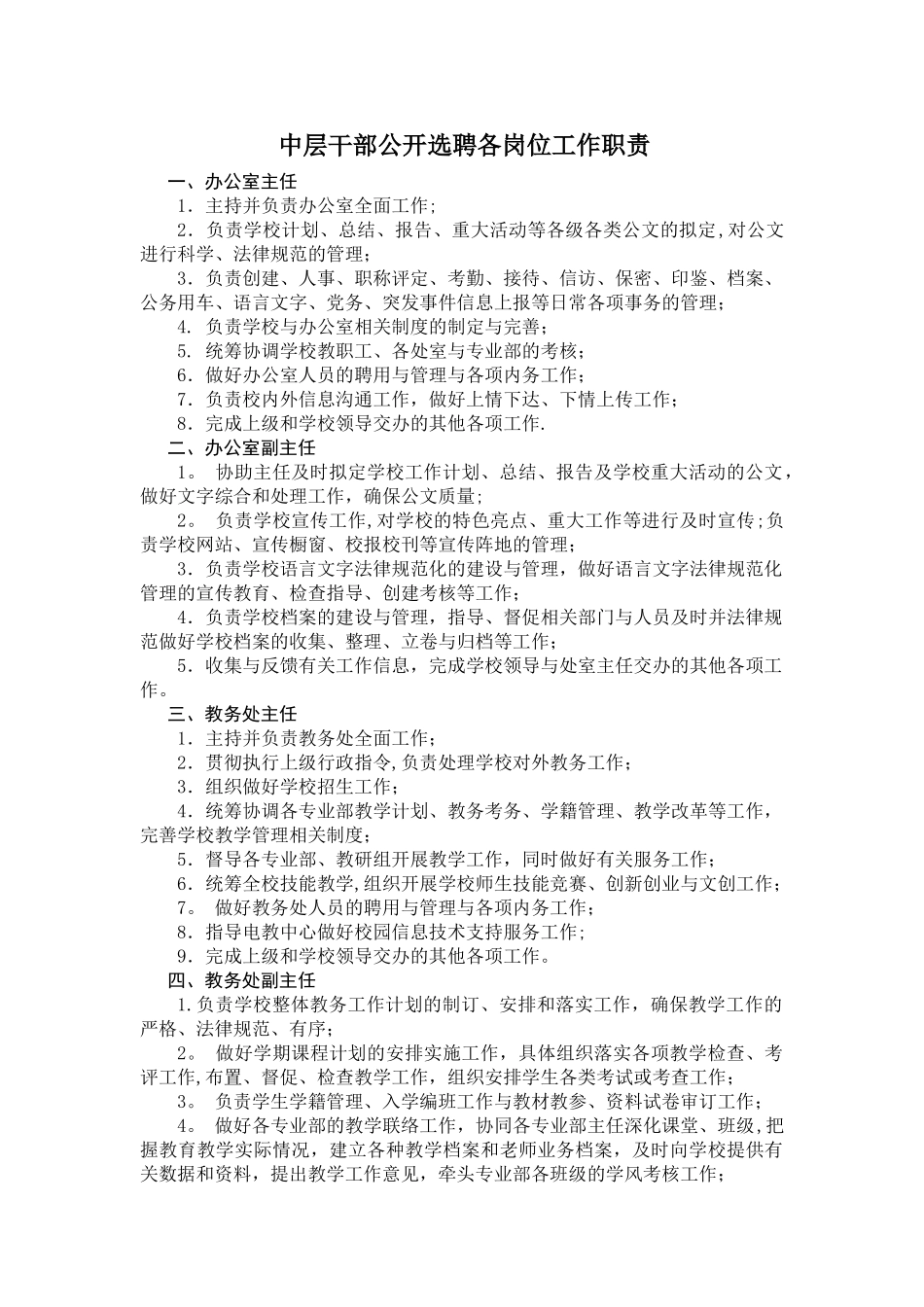 中职学校中层干部公开选聘各岗位工作职责-_第1页