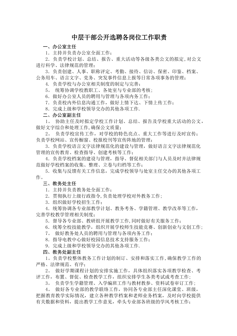 中职学校中层干部公开选聘各岗位工作职责_第1页
