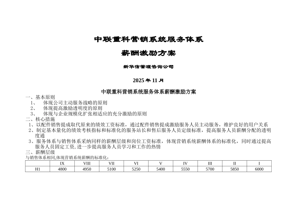 中联重科营销系统服务体系薪酬激励方案1121._第1页