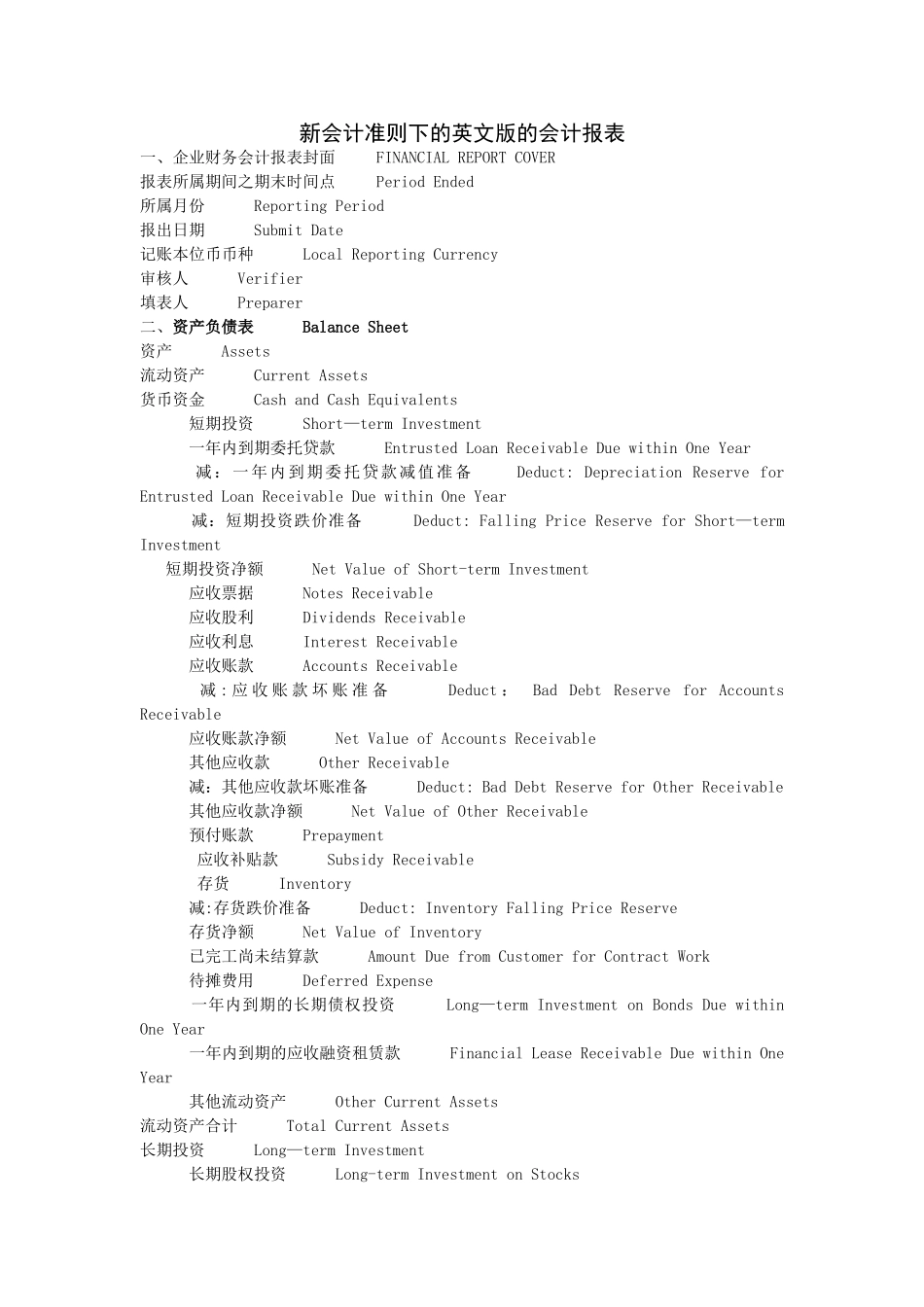 中英文财务报表_第1页