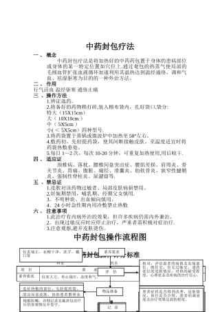 中药封包疗法+流程图+操作评分标准