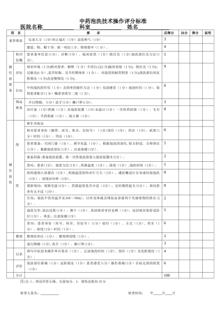 中药泡洗技术操作评分标准