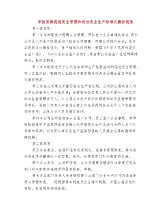 中铁岩锋现场安全管理和岗位安全生产标准化操作制度