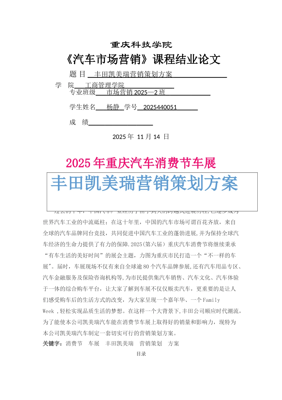丰田凯美瑞营销策划方案_第1页