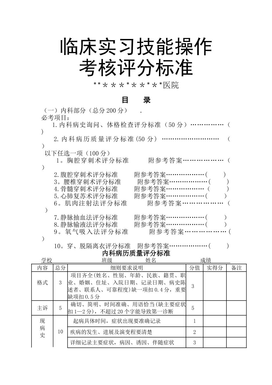 临床实习技能操作考核评分标准_第1页