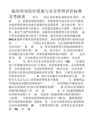 临床科室医疗质量与安全管理评价标准及考核表