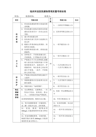 临床科室医院感染管理质量考核标准