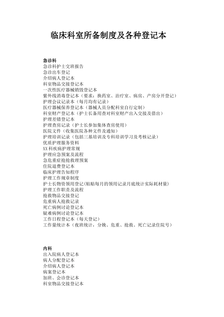 临床科室所备制度及各种登记本_第1页