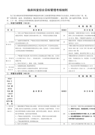 临床科室综合目标管理考核细则
