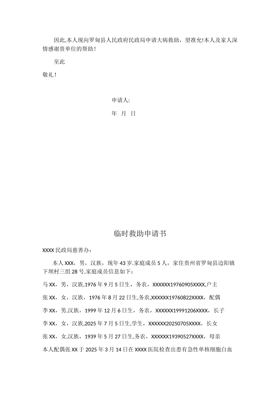 临时、民政救助申请书_第2页