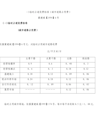 临时占道收费标准